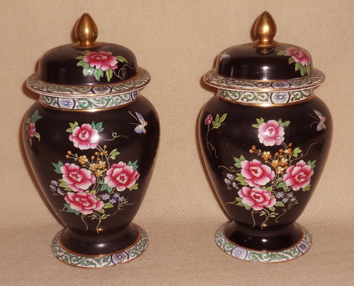 Pair Temple Jars Famille Rose pink