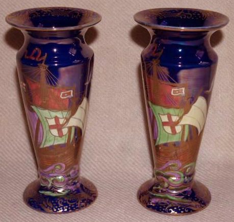 pair galleon vases